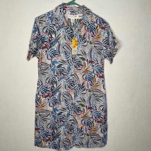 NWT C&C California 100% Linen Short Sleeve Button Up Shirt Women Size S Blue - Picture 8 of 10